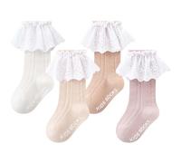 ACMEDE 4 Pack NewBorn Neonate Calzini Bambino Cotone Ginocchio Calze Pizzo Calzini Infantili 0-5 Anni