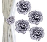 ACMEDE Elegante Fiore Fibbia in Tieback per Tenda Fermatenda Decorativa Tende Holdback per Tende, 4 Pezzi Fiori di Rosa Fermatende Magnetici per Tenda Decorazione di Casa Ufficio (40cm, Grigio)