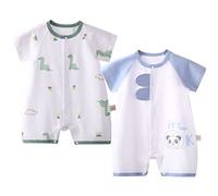 ACMEDE Neonato Pagliaccetto Tutina di Cotone, Pacco da 2 Bodysuits a Manica Corta Body Estivo Panda Dinosauro Tuta Pigiama Neonati Pagliaccetti Body a Scatto Bimbo 0-18 Mesi (3-6 mesi, 2Packs)