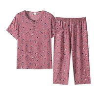 ACMEDE Pigiama Donna Estivo Corto 2 Pezzi Pigiama Set in Popeline da Estate, Oversize Pyjamas Estivo Maglietta Manica Corta Top Scollo a V + Pantaloni Capri, Morbido e Confortevole (38-40, Rosa)