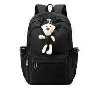 ACMEDE Zaino per la scuola, per ragazze e ragazzi, con scomparto per computer portatile da 14", con orso incorporato, bambola per bambini, università, ciclismo, tempo libero e viaggi, Nero , 31*18