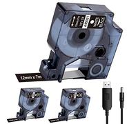 Acmerota 45021 Sostituzione del nastro per etichette per Dymo D1 Nastro adesivo bianco su nero 12mm x 7m 45013 A45013 S0720530 per Dymo LabelManager 100 150 160 250 280 210D 360D 260P 420P 450D 500TS