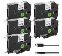 Acmerota 5 Pezzi Nastro Etichette TZe-231 per Brother PTouch TZe-231 TZe231 12mm x 8m Nero su Bianco Nastro Etichette per PTouch Etichettatrice PT-D200 PT-H110 H105 D400 H101C 5 Pezzi