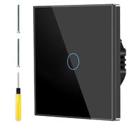 Acmerota Interruptor de luz táctil Interruptor de pared negro con panel de vidrio templado con indicador circular 1 grupo 1 vía No se requiere cable neutro, CA 240 V 500 W