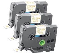 Acmerota Oro su bianco Nastro in raso da 12mm TZe-R234 Ricambio per Brother TZe-R234 da 0,47'' nastri Compatibile per Brother Ptouch PT-D210 PTH110 E110 PT-H200, confezione da 3 (senza strato adesivo)