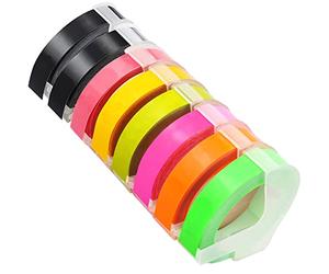Acmerota Per Omega Embossing Label Tape per Dymo S0717930 S0717900 Nero Rosa Verde Oliva Giallo Fluorescente Rosa/Arancio/Verde Etichetta 3D autoadesiva per Dymo Omega unior Motex E-101 E-303 9mm x 3m