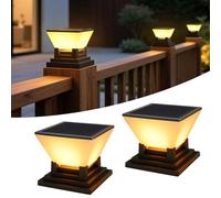 ACMHNC Luci Solari da Giardino, 2 Pezzi Luce Solare Per Pali 7x7 8x8 9x9 10x10cm, Lampioni Solari da Giardino Ip65, 3 Colori, Batteria 1500mAh, Copripalo Solare per Recinzione in Legno, Patio