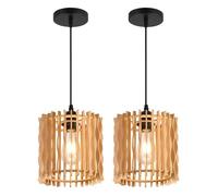 ACMHNC Set di 2 Lampade a Sospensione Legno, 20 cm Lampadario a Sospensione Boho E27 con Cavo Regolabile 1,5 m, Lampada da Soffitto per Tavolo da Pranzo, Cucina, Camera, Corridoio, Café, 3000K