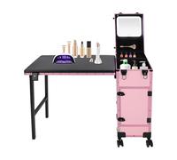 ACNAO Nail Tech - Tavolo portatile per manicure con 3 cassetti, specchio e organizer per smalti, con serratura e scrivania pieghevole per unghie, custodia da viaggio per postazione di lavoro mobile