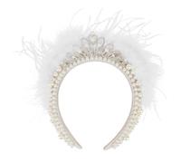 ACO-UINT Cerchietto da sposa con perle da donna, fascia bianca per addio al nubilato, fascia per capelli da sposa con farina, fascia imbottita per capelli da sposa