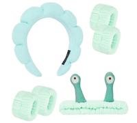 ACO-UINT Set di 6 fasce per capelli e polsiere verdi, per la cura della pelle, con lumaca, per il lavaggio del viso, fascia per il trucco, fasce in spugna per il viso, braccialetti per capelli gonfi