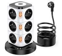 Multipresa Ciabatta Elettrica 15 in 1, con 12 Prese e 3 USB Rapide, Cavo di Prolunga da 3M, Pulsanti di Controllo Indipendenti e Luce Notturna Tattile