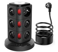 Acodot Multipresa con USB, 12 Prese Blocco Presa Multipresa con Dispositivo di Protezione Contro i Fulmini Integrato e Interfaccia di Ricarica Rapida USB C Intelligente Luci Notturne Prolunga 3M