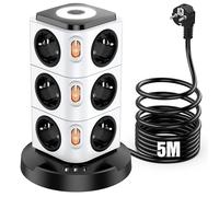 Acodot Ciabatta Multipresa con USB, 16 in 1 Ciabatta Elettrica Presa Multipla con 12 Prese, Torretta Multipresa da Scrivania Protezione Sovratensione con Interruttore e Prolunga Elettrica 5 Metri
