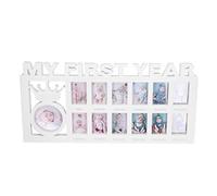 ACOGEDO Baby Ricordo, la Tavola Fotografica del Primo Anno con 12 Piccole Cornici di Foto 15 X 7,3 X 0.6in la Cornice Fotografica del Primo Anno per Baby Shower e Nido Arredamento (WHITE)