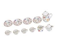 ACOGEDO Bambola Cucina in Miniatura da 15 Pezzi da tè in Porcellana Set con Motivo a Fiori per la Collezione di Decorazioni in Scala 1:12, Stile Classico (Fiori colorati)