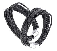 ACOGEDO Bracciale Vintage in Pelle PU da 2 Pezzi con Bottone Magnetico per un Uso Confortevole - Ogni Occasione (Fibbia in lega bianca + nera)