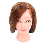 ACOGEDO Testa di Manichino Cosmetologia con Capelli Reali e Sintetici per la Pratica e l'allenamento del Parrucchiere - 60-65 Cm di Lunghezza, Ideale per la Treccia, il Taglio lo (BROWN)