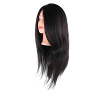 ACOGEDO Testa di Manichino Cosmetologia con Capelli Reali e Sintetici per la Pratica e l'allenamento del Parrucchiere - 60-65 Cm di Lunghezza, Ideale per la Treccia, il Taglio lo (BLACK)