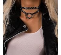 ACOLY Collana Girocollo Con Catena a Cuore Gotico, Girocollo in Pelle PU, Collana Emo Grunge Gotica, Regalo Di Gioielli Di Halloween E Natale Per Donne E Uomini