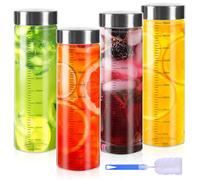 ACOMTUO 4 Pezzi Bottiglie di Vetro da 500 ML, Bicchieri per Smoothie con Scala di Misurazione, Bottiglie Vetro Acqua, Ermetiche e a Prova di Perdite, Facile da Pulire, per Acqua, Succhi di Frutta