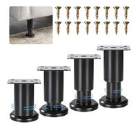 ACOMTUO 4 Pezzi Piedini Regolabili per Mobili, 8-12cm Gambe per Mobili Nera Regolabili, Gambe per Mobili Piedini per Letto per Gambes di Mobilis su Armadi Tavoli e Divani Inclusi Viti(Nero)