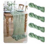ACOMTUO 4 Pezzi Runner da Tavola Verde Salvia,90 x 300 cm Verde Garza Boho Runner tavola,Runner Romantico Moderno per Casa per Matrimoni, Nozze Battesimo Baby Shower Vacanze Feste