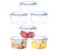 ACOMTUO 6 Pezzi 300ml Contenitori Ermetici per Alimenti, Barattolini Plastica Piccoli con Tappo, Impilabile, Rotondo Meal Prep Contenitori, Contenitore per Pranzo, Yogurt, Frutta