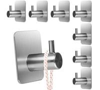 ACOMTUO Ganci Autoadesivi, 8 Pezzi Appendi Accappatoio Bagno, Acciaio Inox, Porta Asciugamani Autoadesivo, No Perforazione, Gancio Accappatoio Doccia per Cucina, Bagno, Toilette, Ufficio, Argento