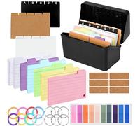 ACOMTUO Karteikarten Box,mit 150 pcs 6 Farbindex,100 Notizzettel mit Horizontalen Linien,15 Registern,6 Etikettenaufkleber aus Holz,8 Farbige Kunststoffringe,1 Haftnotizen,6 Metallring