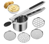 ACOMTUO Schiacciapatate con 4 Setacci intercambiabili,Schiacciapatate Acciaio Inox,Pressa per Patate,Acciaio Inox per Purè di Patate, Frutta, Verdure, Bébé, Limone
