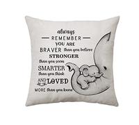 Aconesong - Federa per cuscino decorativa per il soggiorno per lei/lui, con scritta "Always Remember You Are Braver Than You Believed", 45 x 45 cm, motivo con elefante (MEET015)