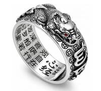 Acosse Anello Pixiu orientale mitico per donne e uomini con mantra di sutra a cuore all'interno e sei sillabe esterne, misura regolabile 9-12, talismano per protezione e ricchezza, gioielli zen