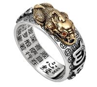 Acosse Mitico anello Pixiu orientale per donne e uomini con mantra di sutra a cuore all'interno e sei sillaba mantra all'esterno, misura regolabile 9-12, talismano per protezione e ricchezza, gioielli
