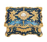 Acouto Banca di Gioielli in Metallo Vintage, Organizzatore di Orecchini Anelli Floreali con Rivestimento in Velluto, di Ricordo Antico per Le Donne (Blu Oro)