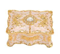 Acouto Banca di Gioielli in Metallo Vintage, Organizzatore di Orecchini Anelli Floreali con Rivestimento in Velluto, di Ricordo Antico per Le Donne (Bianco Oro)