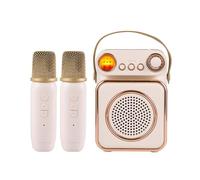 Acouto Microfono Macchina per Karaoke e Set di Altoparlanti con 2 Microfono a LED Ricaricabile a LED Night Light Holdhell Mic Karaoke Regali per Altoparlanti per Feste di Compleanno Desktop (Beige)