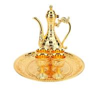 Acouto Set da tè Turco Teiera in Metallo di Lusso Vintage Squisito, Vassoio da tè e Set da 4 Tazze per la Casa Tazze d'oro a un'estetica S da TurcoSet di Caffettiera e TurcheTeiera Turca (GOLD)