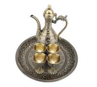 Acouto Set di tè Vintage, Set da tè Turco in Metallo con Vassoio e 4 Tazze, Set da tè Pratico Ed Elegante per Decorazioni per la Casa, Posizionamento Versatile, Arredamento Autonomo, (Bronzo)