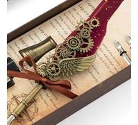 Acouto Set di Timbri Sigillanti per Ceralacca con Penna d'oca per Calligrafia con Piume, Stile Europeo retrò, Materiali di Prima qualità per la Scrittura Artistica e la Calligrafia (WINE RED)