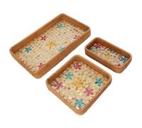 Acouto Vassoio per Frutta in Rattan da 3 Pezzi Vassoio per Frutta Rettangolare Portaoggetti Multiuso per Ristorante di Casa Fiorellino Colorato più capacità per Contenere il tè Elegante Rende il