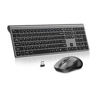Acozykitten - Tastiera wireless e mouse wireless, 2,4 G, USB, tastiera wireless e mouse regolabile, interruttore a forbice, blocco Fn, per laptop, PC, Chromebook e Windows 11/10/7, grigio