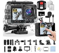 ACProPlus Action Camera 4K, videocamera sportiva WiFi con touch screen, doppio schermo, fotocamera subacquea impermeabile da 131 m, EIS 2.0, grandangolo 170°, zoom, 2 batterie e kit di accessori per