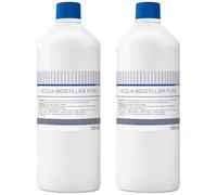 Acqua Bidistillata pura per uso clinico ed industriale 2 flaconi da 1 litro, Distillata due volte, Demineralizzata, Made in Italy