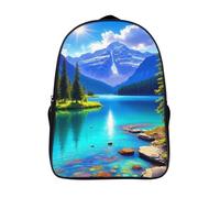 acqua blu tracolla regolabile zaini da viaggio 2 scomparto montagna e lago 3d stampa scuola zaino grande capacità zaino per scuola-16,perfetto per adulti unisex per escursionismo