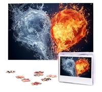 Acqua e fuoco Cuore Jigsaw Puzzle 1000 Pezzi Puzzle di Legno Puzzle Immagine Personalizzata Puzzle Puzzle Personalizzato per Matrimonio Adulto