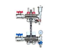 Acqua riscaldamento a pavimento 2 porte Collettore completo con raccordi per tubi, valvole a sfera di isolamento principale, unità di estremità del manometro, riempimento valvola di scarico