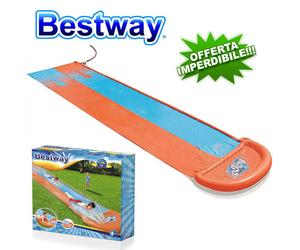 Acqua Scivolo Ferroviario Doppio Bambini 549cm Gioco Esterno Giardino Piscina