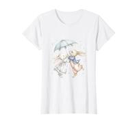 Acquarello Dancing Bunny Coppia sotto Ombrello Stelle Pastello Maglietta