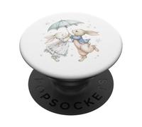 Acquarello Dancing Bunny Coppia Sotto Ombrello Stelle Pastello PopSockets PopGrip Adesivo